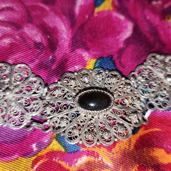 Antique SILVER 1800's Filigree Bracelet (Unknown Semi Precious Cabochon Gem) - Picture 4 of 6